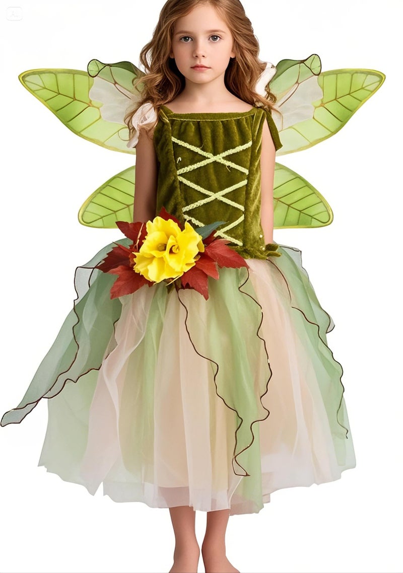 Petitebella Fairy Costume Dress 1-10y (Olive Green, 6-8 Years) - Image 2